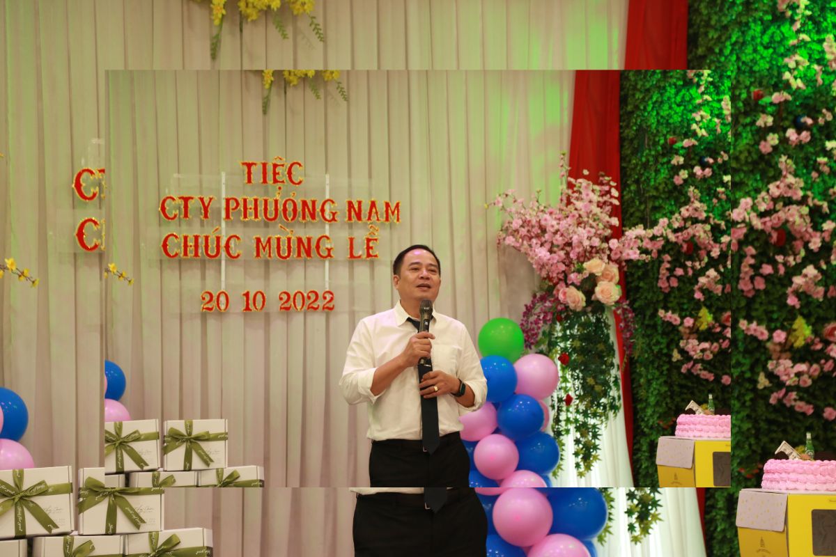 Tổng giám đốc Lê Đình Túc phát biểu chúc sức khoẻ và niềm vui cho một nửa thế giới 